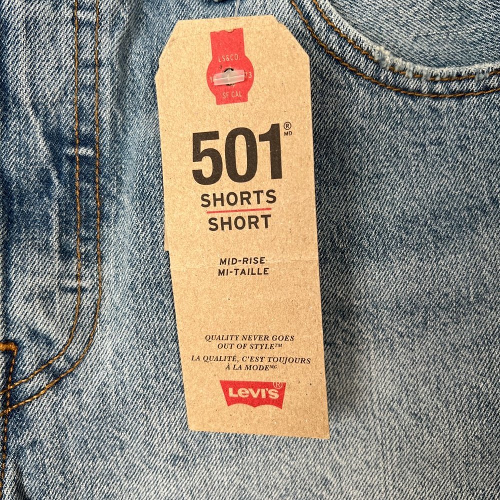 New Levi's 501 Rigid Button Fly  Denim Jean Shorts Distressed Raw Hem Relaxed 29 - Picture 5 of 11